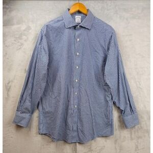 Brooks Brothers Shirt Mens XL Light Flannel Blue White Gingham Plaid Regent Fit